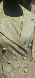 1960s Leslie Fay Turquoise & Gold Brocade Shift Dress and Jacket Set