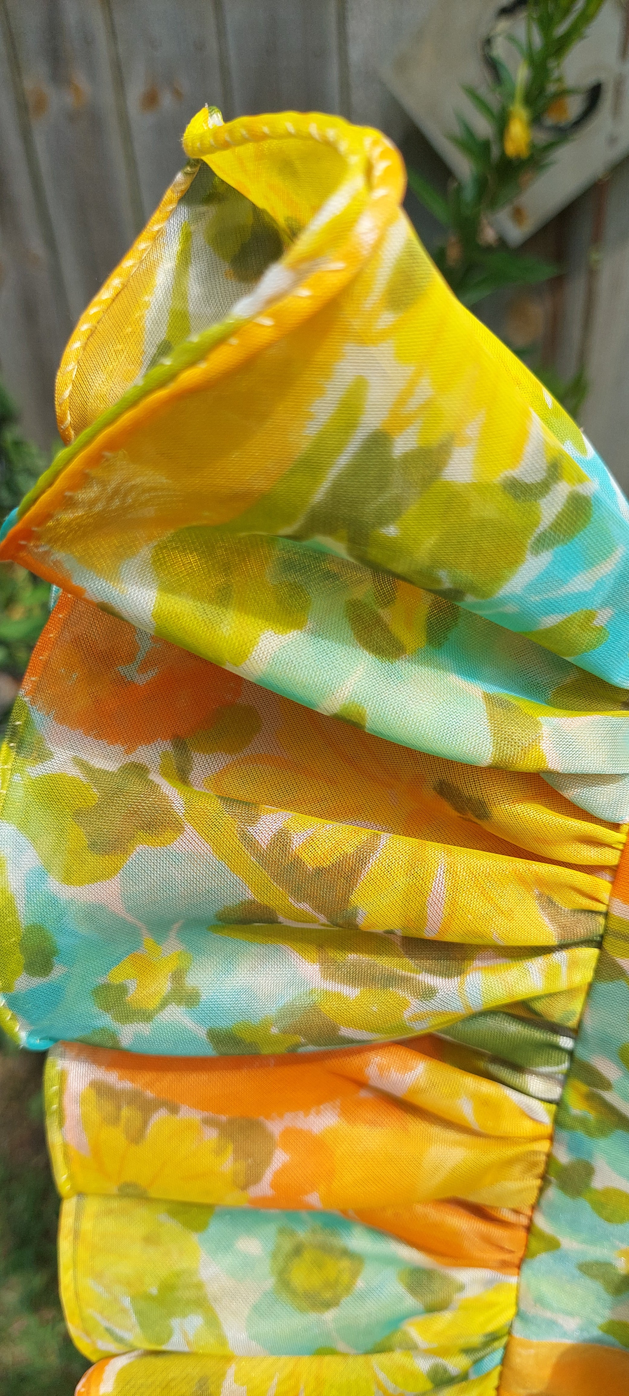 1960s Double Chiffon Custom Made Flower Power Maxi Dress Gown