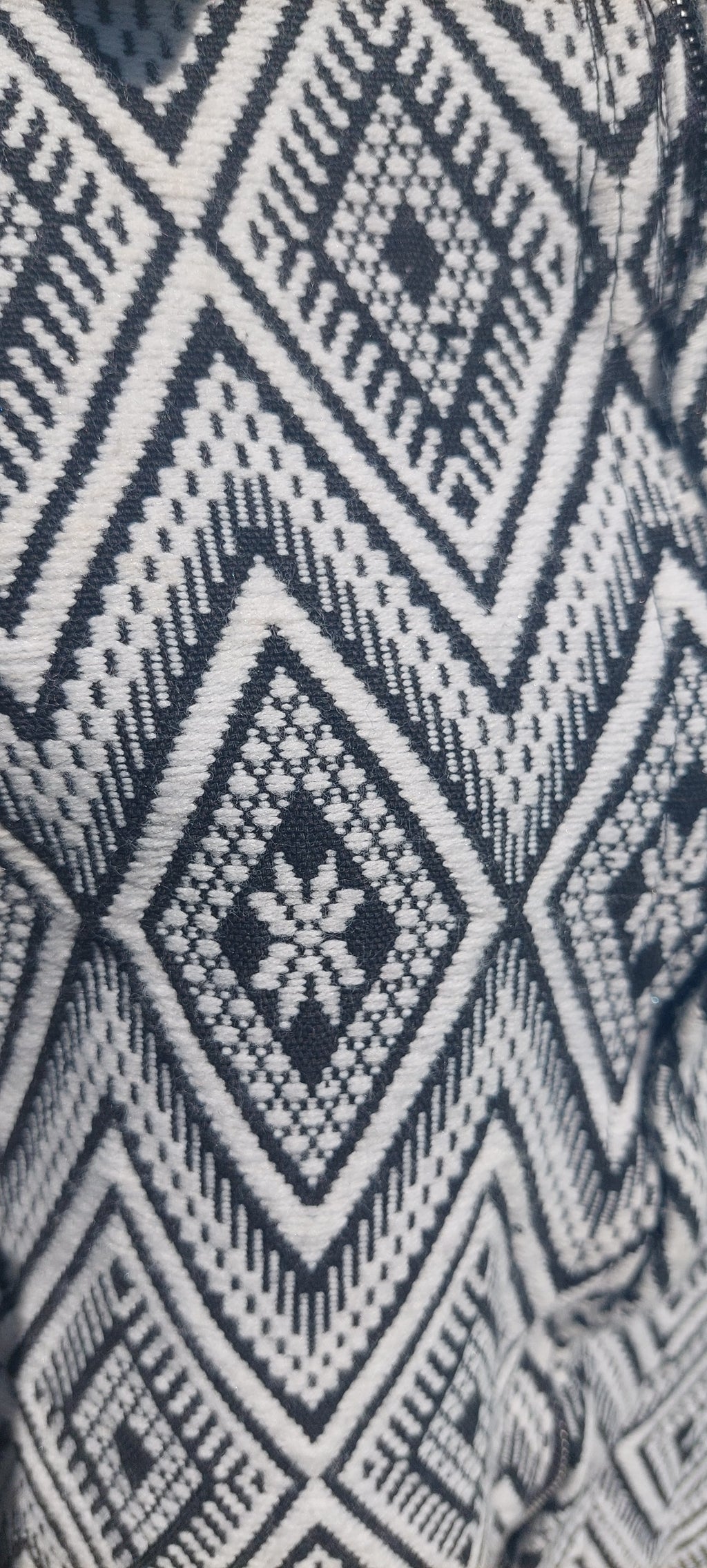1970s Guatemalan Cotton Poncho: Black & White Boho Woven Bamboo