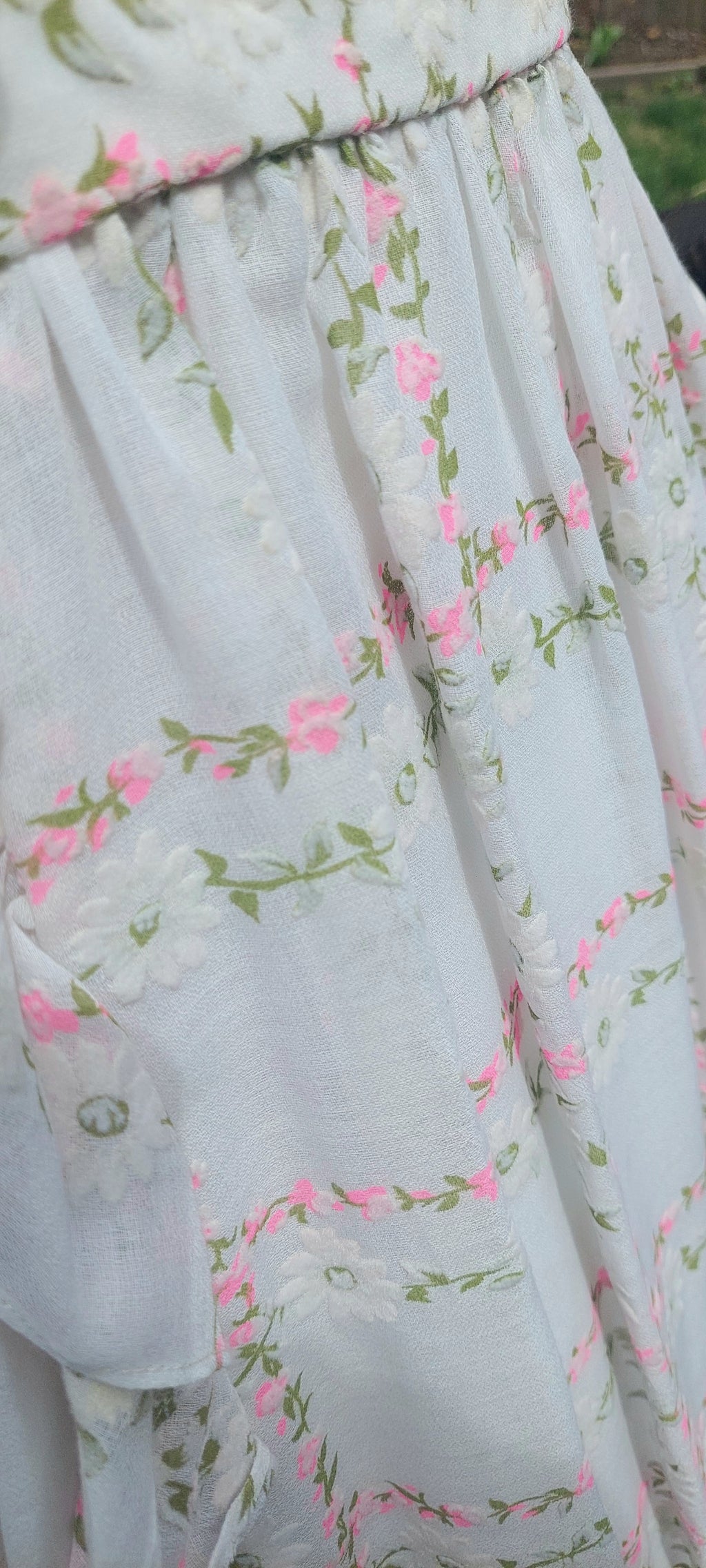 1970s Emma Domb Prairie Dress  2-Piece Boho Maxi Gown with Ruffled Pinafore