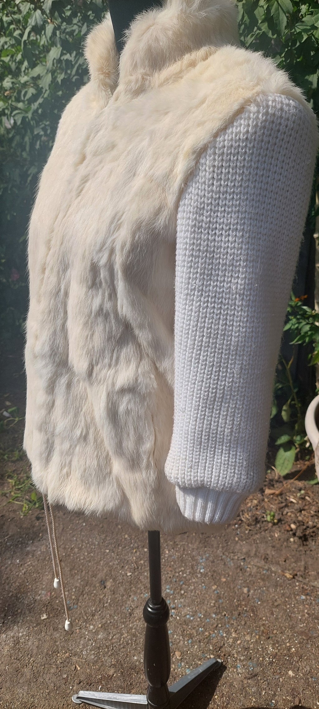 Vintage 1980s Off White Jordache Genuine Rabbit Fur Knit Sleeve Winter Jacket Co